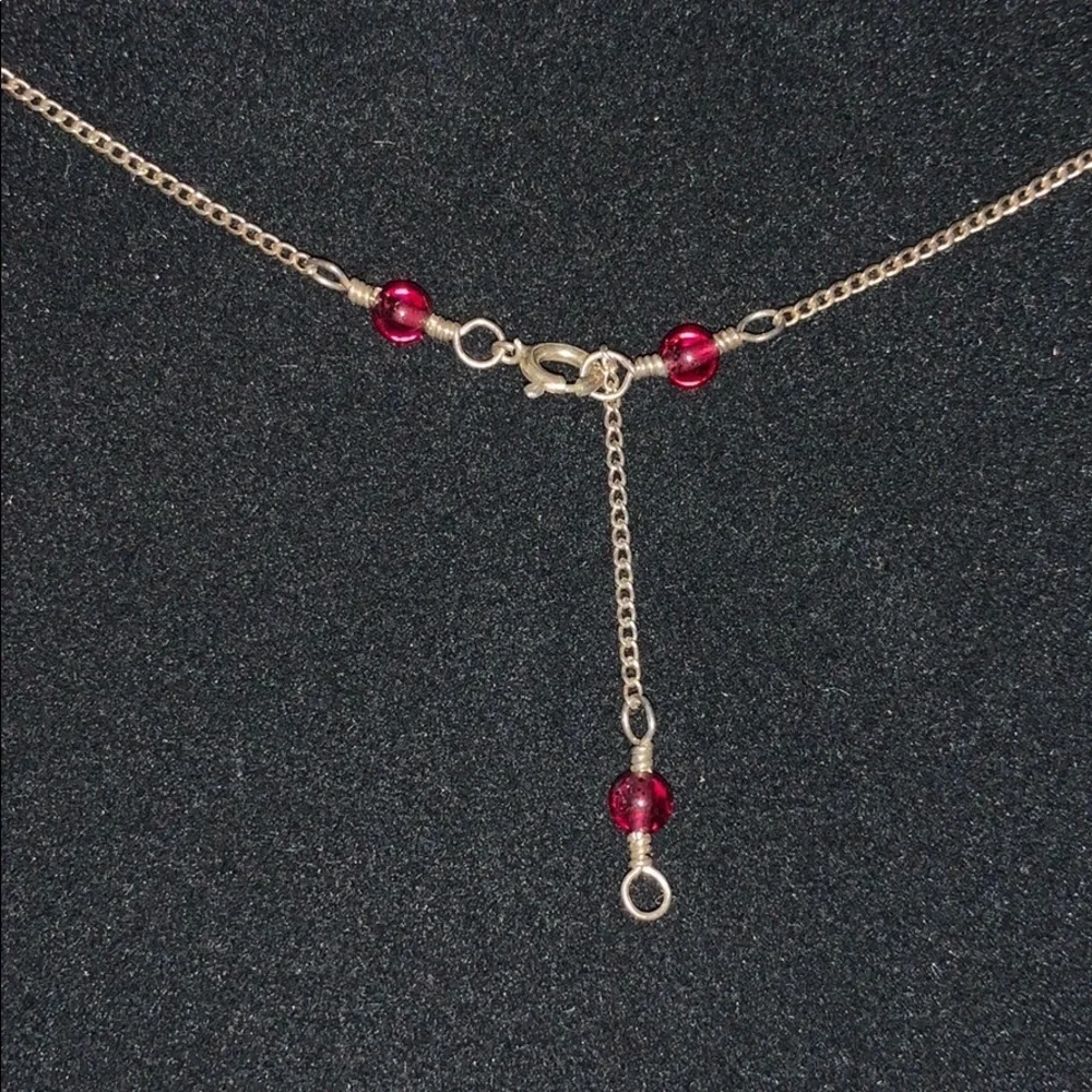 Garnet and Pearl Silver Necklace 12”/16”long